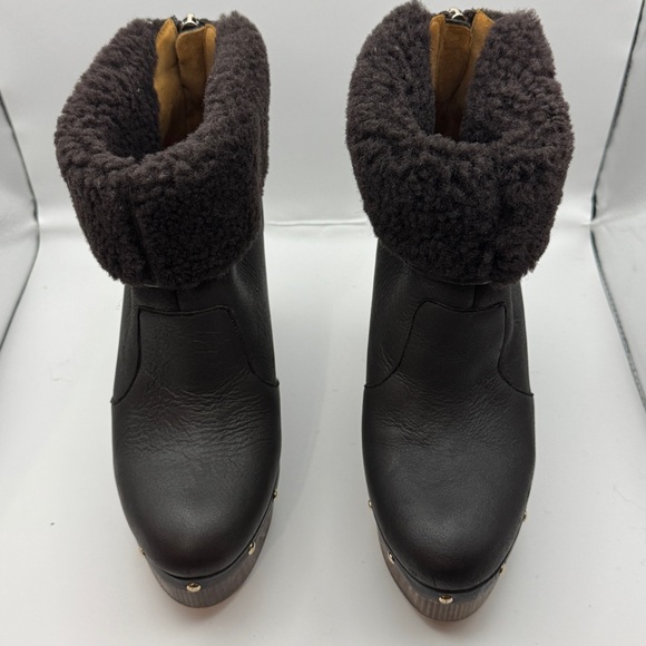 Eli Tahari Black Leather Shearling-Lined Convertible Platform Ankle Boots 37 - Picture 5 of 17